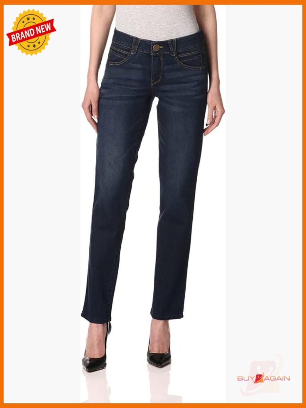 Mid Rise Straight Leg Jeans w/ No Gap Waist, Super Stretch Denim, Booty Lift, 5